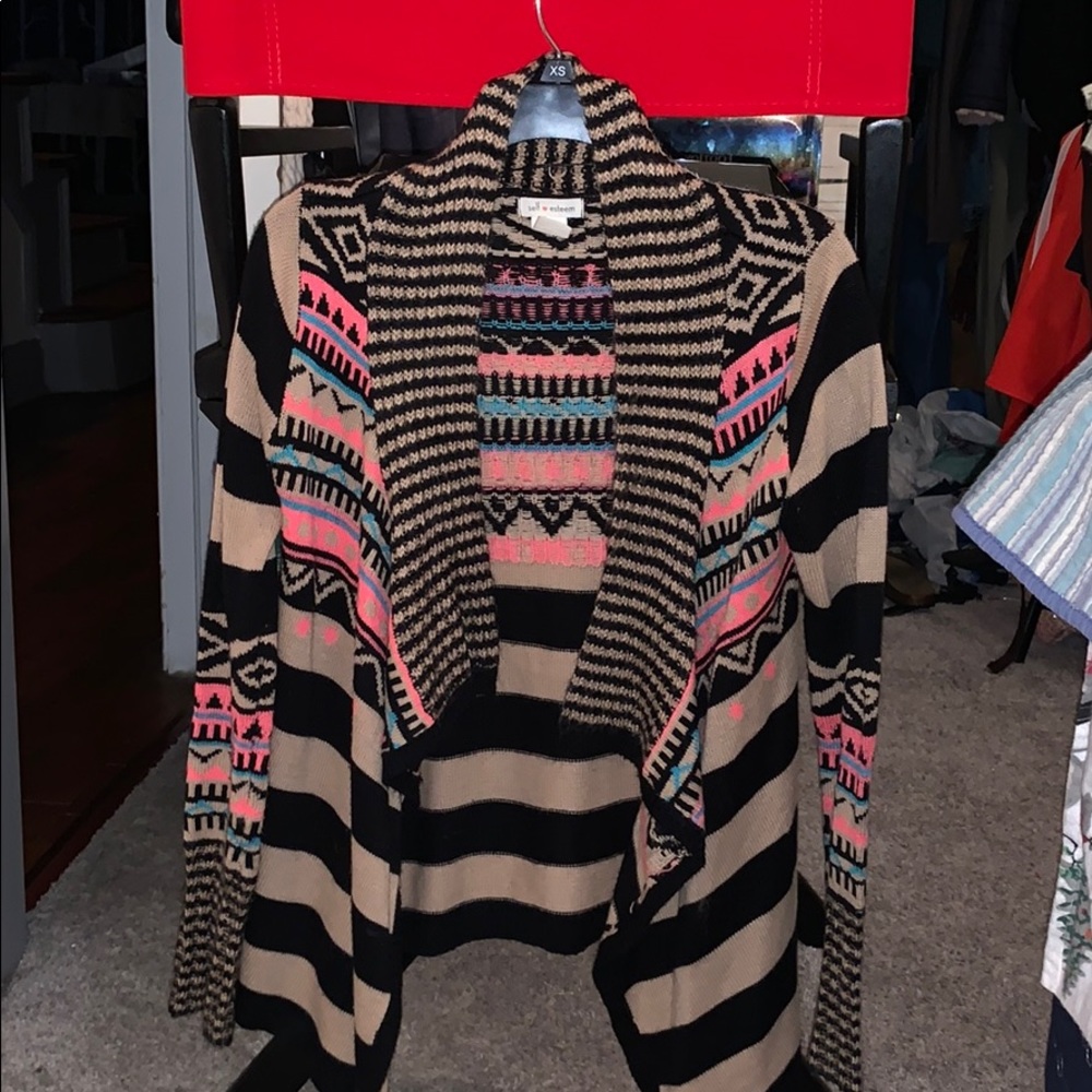 Black, tan, and pink cardigan